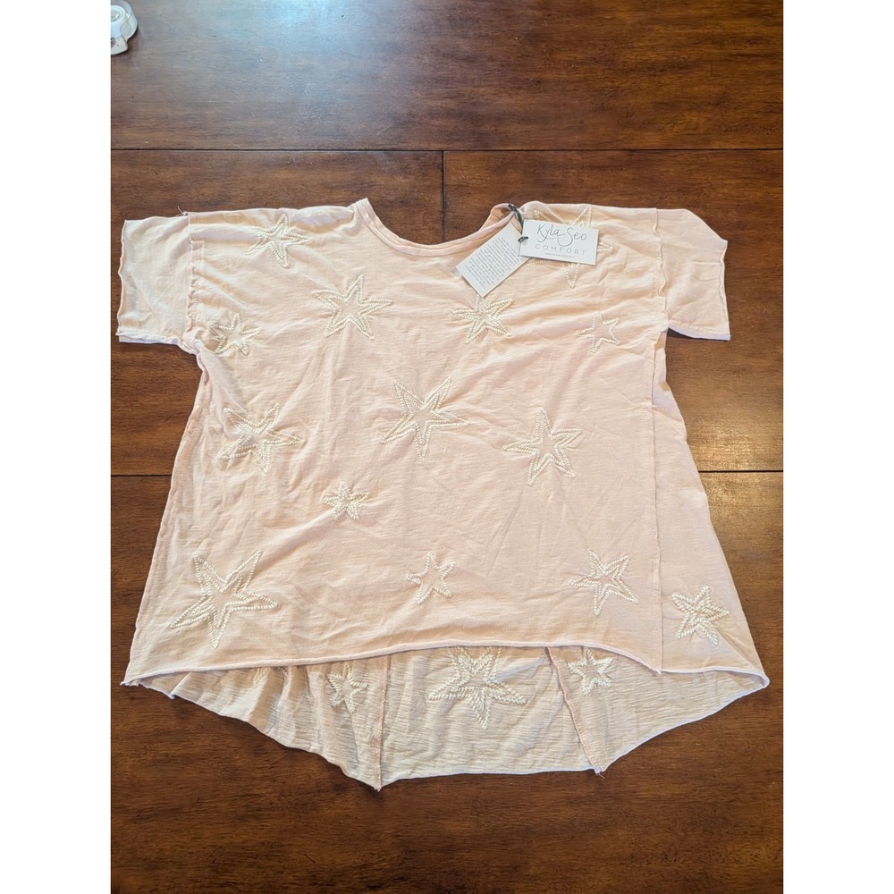 NWT Kyla Seo X-Small Cotton Top Tunic Embroidered Star Juniper Tee Shell Pink